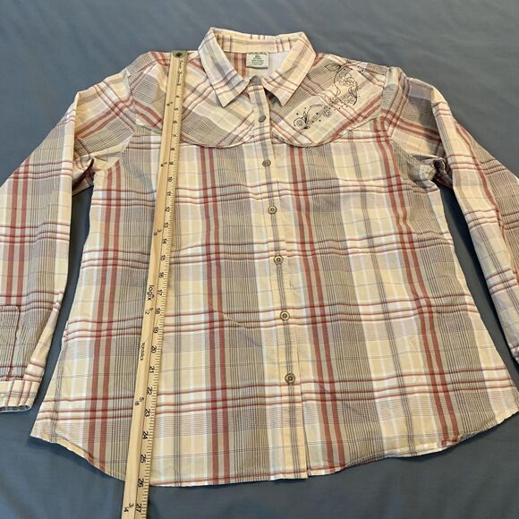 Cabelas Shirt Womens XL Beige Plaid Long Sleeve Western Floral Embroidered - Picture 5 of 8